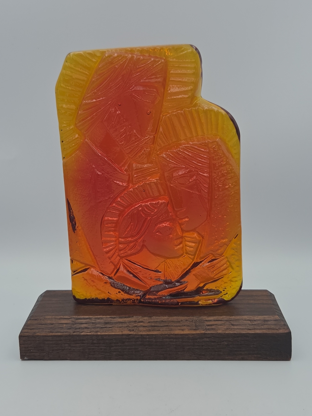 Blenko Amberina 1970s MCM Holy Family Handblown Art Glass By Jon Shepard